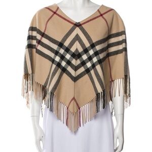 Burberry Poncho Womens One Size Brown Red black Plaid Lambswool.